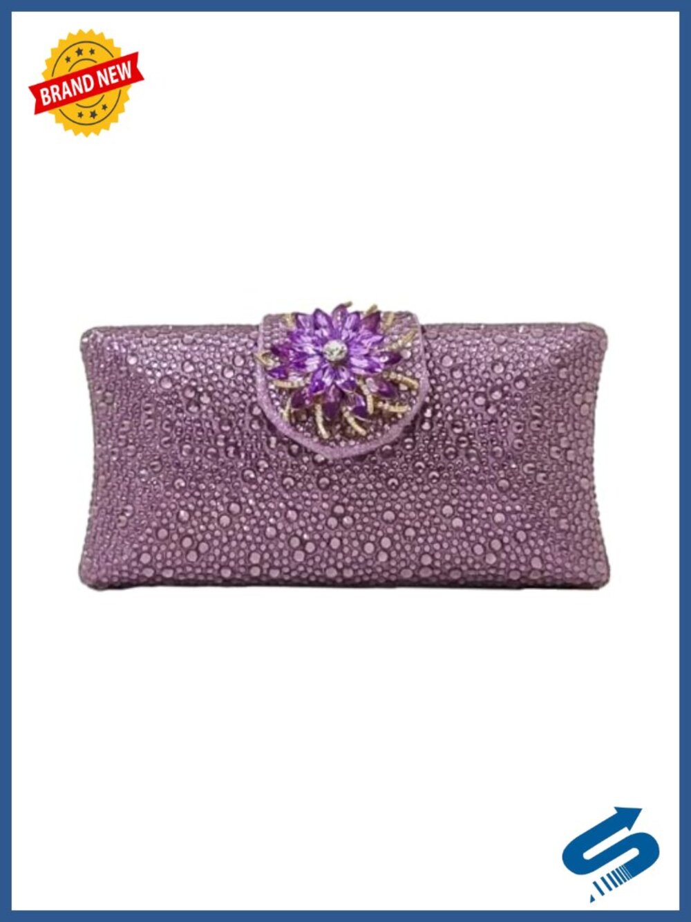 Rhinestone Flower Evening Clutch with 2 Chains Party Bridal Prom Purse